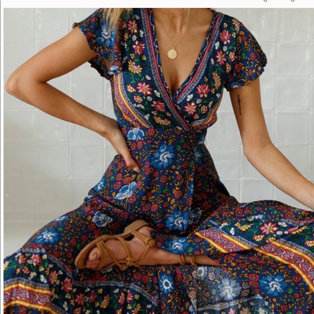 BOHO Chic FLORAL Print WRAP dress